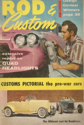 ROD & CUSTOM 1957 FEB - CUSTOMIZING A RANCHERO, BARRIS DOES DUAL QUAD LAMPS*